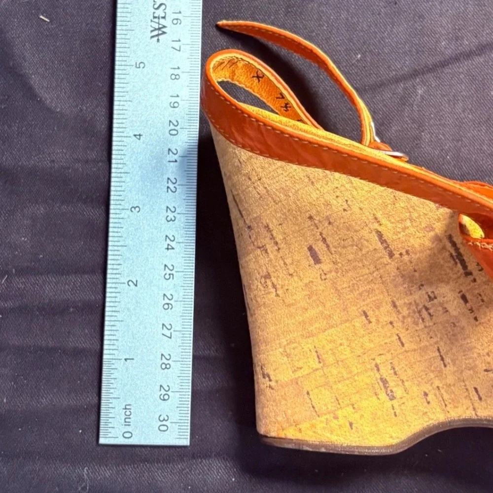 Salamander Orange Leather Strappy Cork Wedge Sandals Womens 7.5 Made‎ in Germany